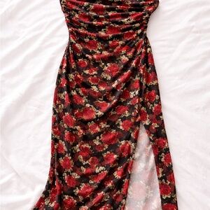 SHEIN Strapless Red Floral Dress